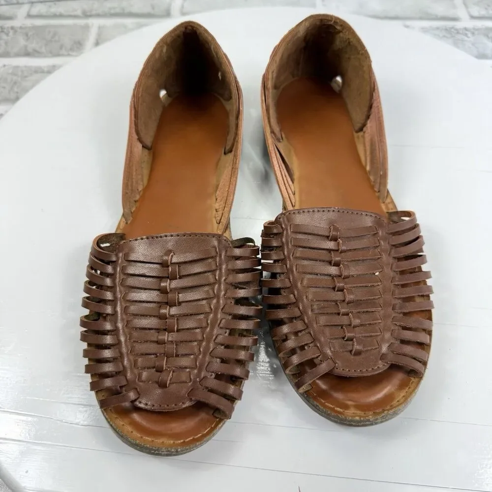 Classic Women's Size 8 Brown Leather Huarache Flats Comfort Open Toe Sandals